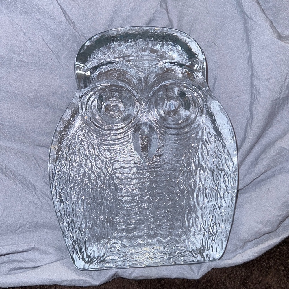 Blenko Clear Glass Owl Midcentury Modern One Bookend